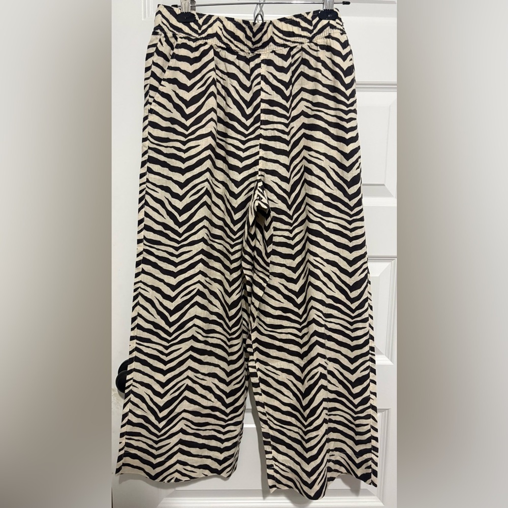 NWT Tahari Linen Zebra Print Wide-Leg Pants - Picture 1 of 4